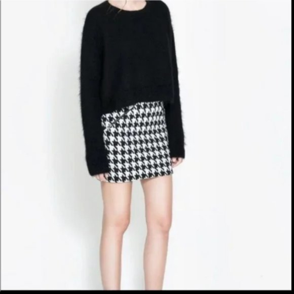ZARA TRAFALUC Black & White‎ Retro Classic Houndstooth Mini Skirt Size M
